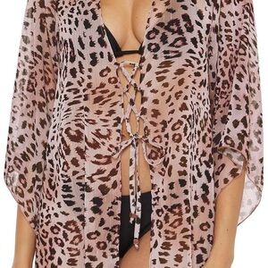 BECCA Women's Leopard Print Beach Cover Up Zanzibar Woven Tunic Swimwear NWT
